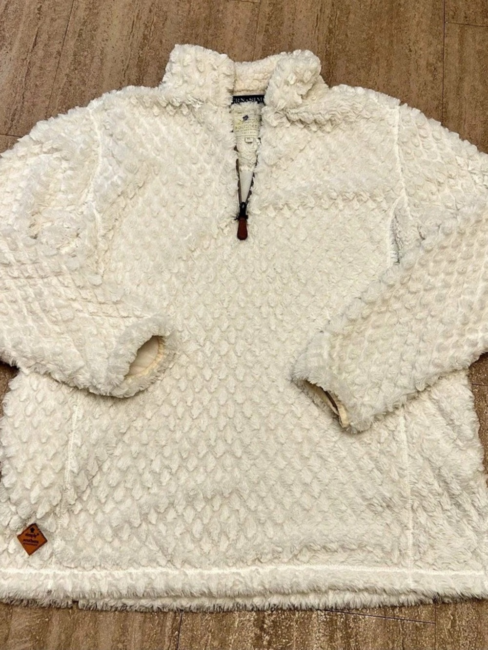 Simply Southern Textured Sherpa Quarter-Zip Pullover White Small